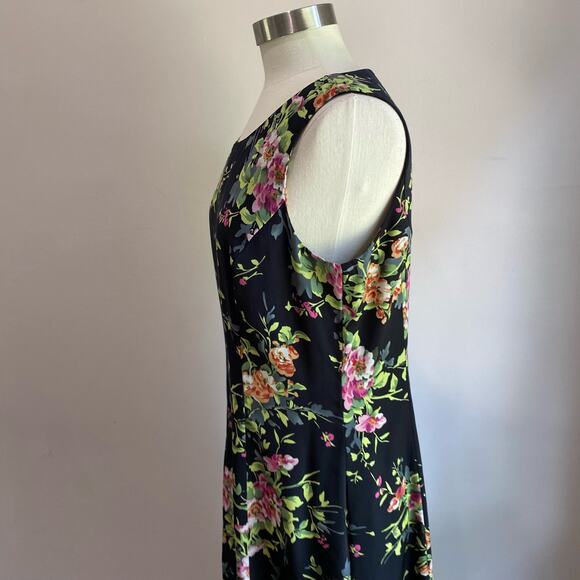 Danny & Nicole Vintage 90s Navy Floral Sleeveless Dress Size 16 Petie - Picture 4 of 14